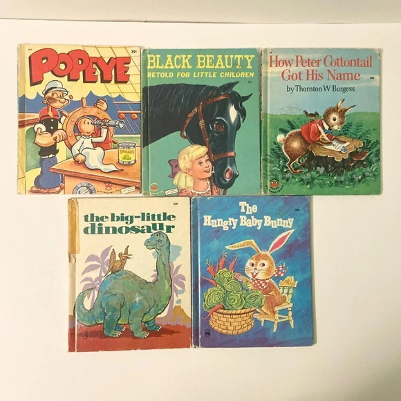 Vintage Lot of 5 Wonder Books Popeye Black Beauty  Peter Cottontail Dinosaur - Picture 1 of 16